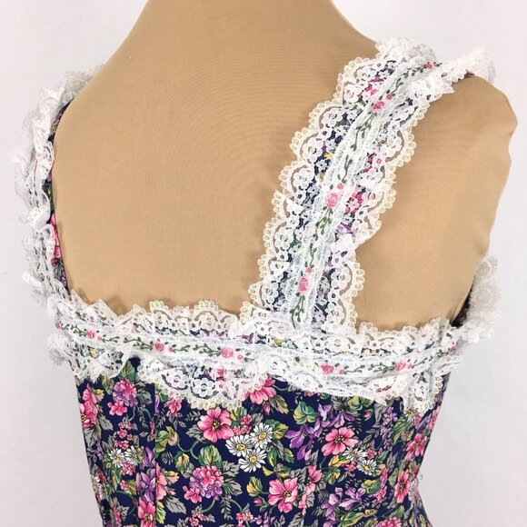 80s Floral Lace Trim Vintage Top Co-ord Set - Picture 8 of 13